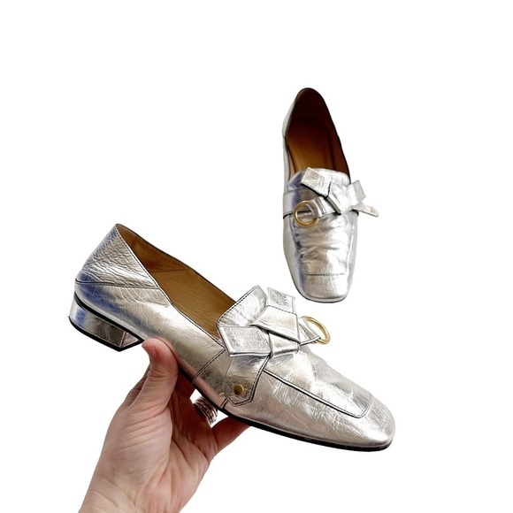 CHLOE Quincy Metallic Bow Fold-Down Loafer 39.5 - Picture 1 of 11
